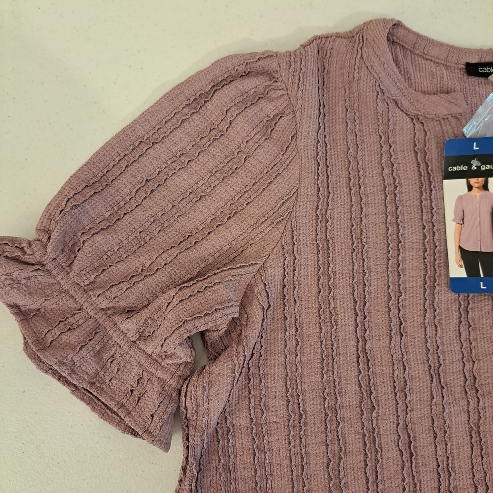 Cable & Gauge Womens Blouse L Elderberry NWT Textured 1766-182 - Picture 5 of 10